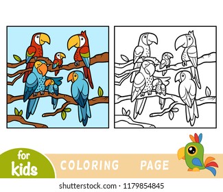 Coloring book for children, Six parrots