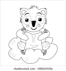 Coloring book for children. Sleepy koala with pillow