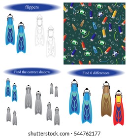 Coloring book, for children. Snorkeling or Scuba Fins or Swimming flippers. Vector illustration