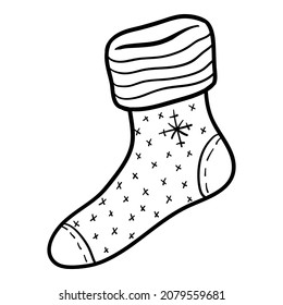 Coloring book for children, Sock with a winter pattern and snowflake
