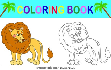 
Coloring book for children. The stern lion. Interactive game for children. Picture on a white isolated background. Vector and illustration.