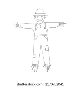 Coloring Book For Children - Straw Scarecrow. Vector Illustration.