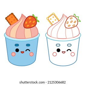 Coloring book for children, Strawberry cupcake with a cute face