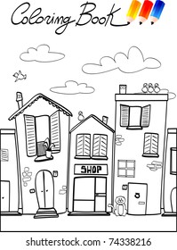 Coloring book for children, street. Vector illustration