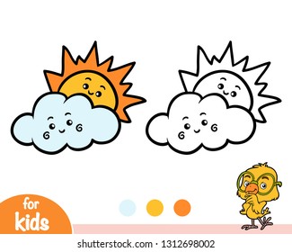 Coloring book for children, Sun and cloud with a cute face