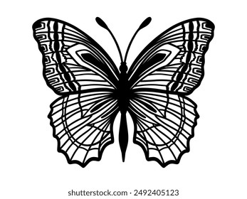 Libro para colorear para niños o tatuaje en estilo lineal ilustración de insecto mariposa. Color negro, ilustración