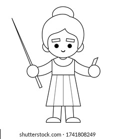 Coloring book for children, Teacher woman with a pointer and chalk in hands