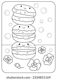 Coloring book for children. Three macarons. Vector illustration.