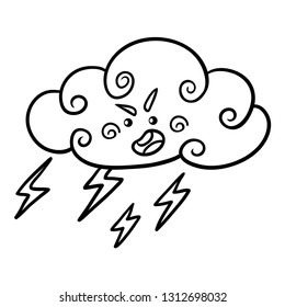 Coloring book for children, Thundercloud with lightning and raindrops