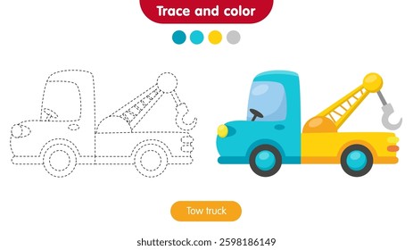 Coloring book for children: tow truck. Educational game for kids.