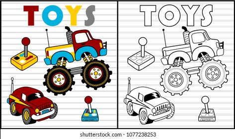 Coloring book of children toys, remote control cars