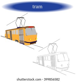 Coloring book for children. Tram. Vector illustration.