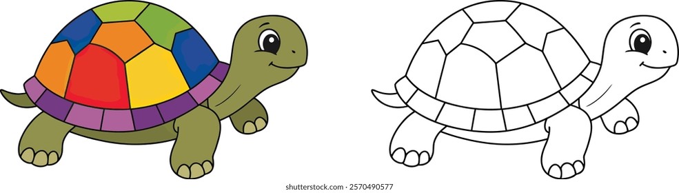 Coloring Book for Children With a Turtle and outline for Children color filling.