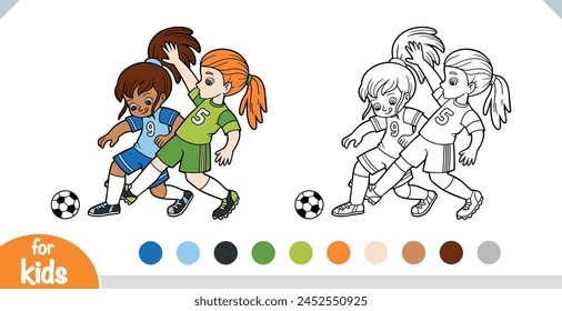 Coloring book for children, Two girls playing football