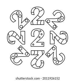 Farbbuch für Kinder. Zwei. Nummern. Lernen und Spielen. Vektorgrafik.
