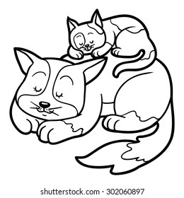 Coloring book for children (two sleepy cats)