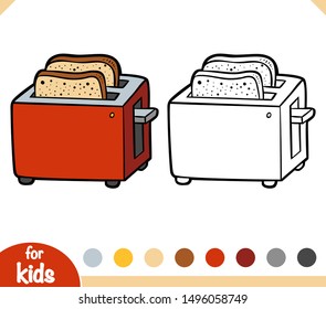 Coloring Book For Children. Two Slice Toaster. Black And White Cartoon Kitchen Appliances