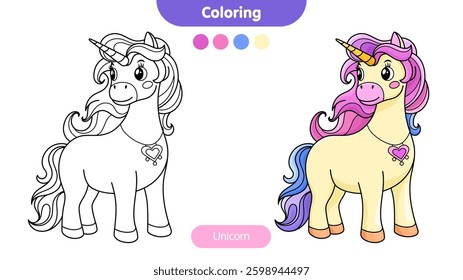 Coloring book for children: unicorn. Educational game for kids.