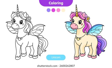 Coloring book for children: unicorn. Educational game for kids.