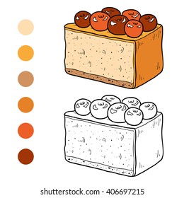 Coloring book for children, vector cheesecake with a cherry berries 