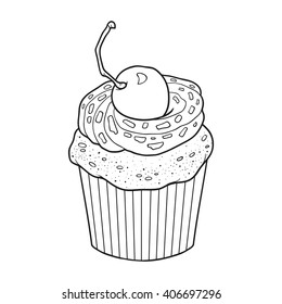 Coloring book for children, vector cupcake with cherry berry