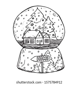 Coloring book for children. Vector hand-drawn work. Toy snow globe.