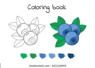 Coloring book for children. vector illustration, blueberries, bilberry, forest berries with leaves