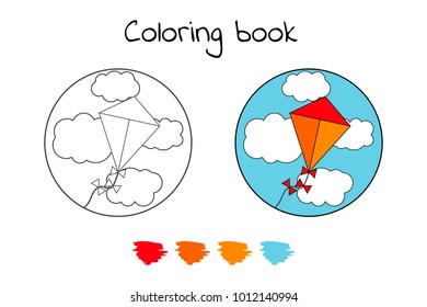 Coloring book for children. vector illustration. kite in the sky and clouds.
