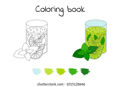 Coloring book for children. Vector illustration. lemonade with lime, mint