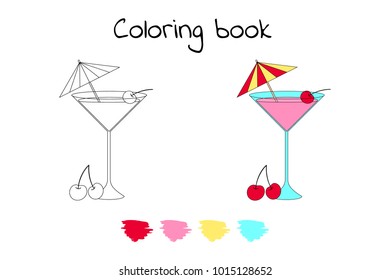 Coloring book for children. Vector illustration. cocktail with cherry and umbrella