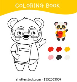 Coloring book for children. Vector illustration of a cute little panda with a book.

