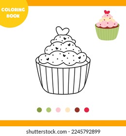 Coloring book for children, vector illustration, linear cupcake, on a white background