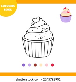 Coloring book for children, vector illustration, linear cupcake, on a white background