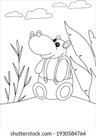 coloring book for children vector. Isolated object on a white background. Hippo coloring page.