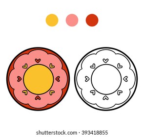 Coloring book for children, vector coloring page. A plate with hearts pattern