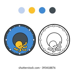 Coloring book for children, vector coloring page. A plate with a ocean pattern