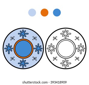 Coloring book for children, vector coloring page. A plate with a winter pattern