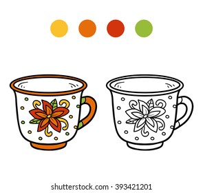 Coloring book for children, vector coloring page. A mug with a flower