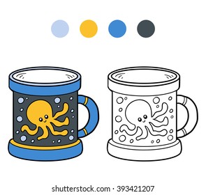 Coloring book for children, vector coloring page. A mug with ocean pattern