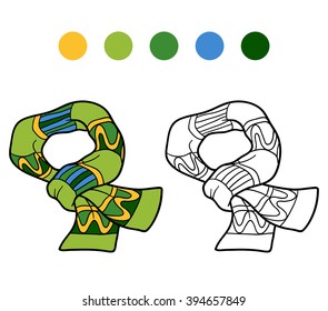 Coloring book for children, vector coloring page. Knitted scarf with winter pattern
