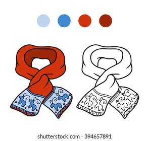 Coloring book for children, vector coloring page. Knitted scarf with winter pattern