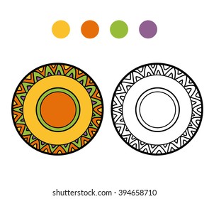 Libro de colorear para niños, página de coloreado vectorial. Una placa con un patrón geométrico