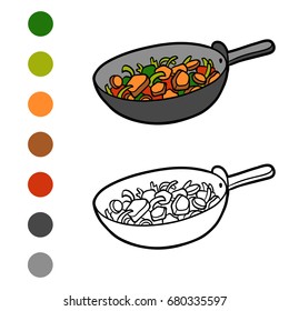 Coloring book for children, Vegetables in a frying pan