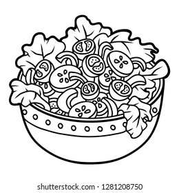 Coloring book for children, Vegetables salad bowl