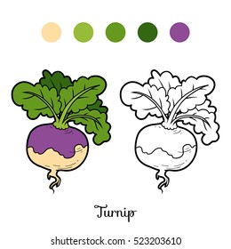 Coloring book for children, vegetables, Turnip