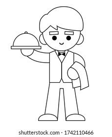 Coloring book for children, Waiter with a napkin and a dish in hands