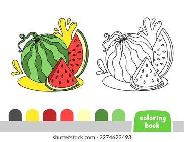 Coloring book for Children Watermelon Page for books magazines Coloring Vector Illustration