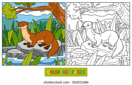 Coloring book for children (weasel and background)