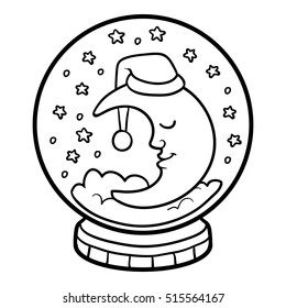 Coloring book for children, winter Snowball with moon