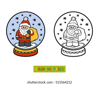 Coloring book for children, winter Snowball with Santa Claus